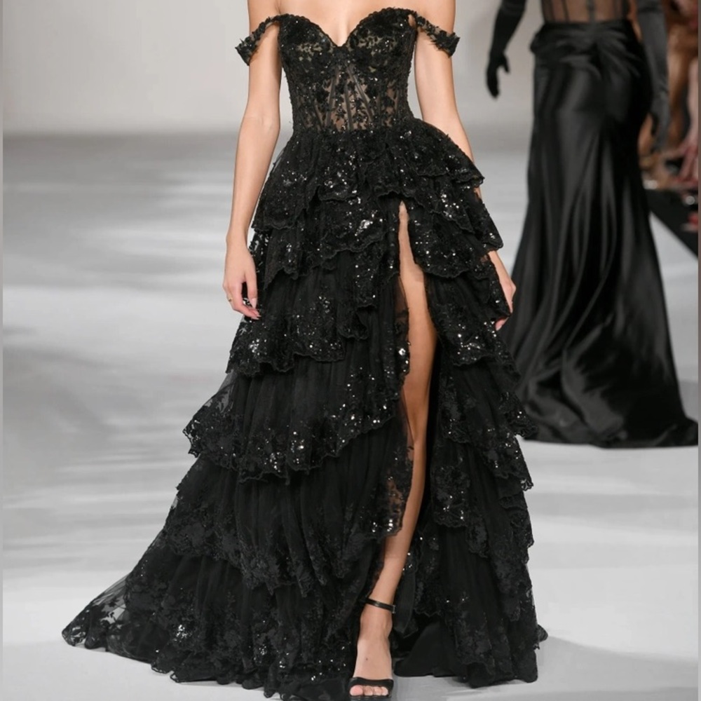 Sherri Hill Black Sequin Off-Shoulder Prom Dress